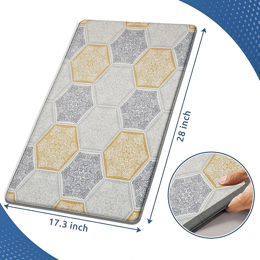 Luxe Home Columbo Anti-Fatigue Kitchen Mat - 45x75 cm Non-Slip Cushioned Comfort Mat - Hexagonal Tile Pattern Standing Desk Mat - Waterproof and Easy to Clean for Home and Office